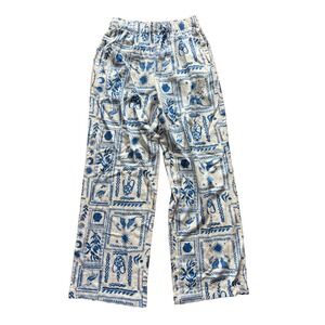 Sincerely Jules Womens Pants Grand Millennial Blue White Linen Blend Size S